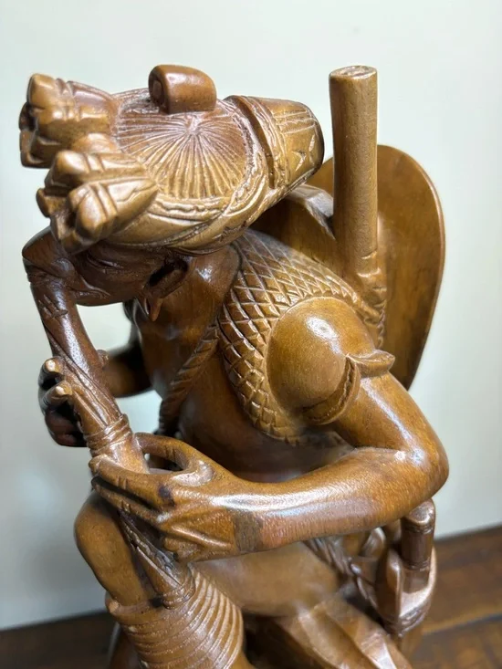 Vintage Folk Art Hand- Carved Wood Sculpture Depicting A Tribal Man - Picture 13 of 16